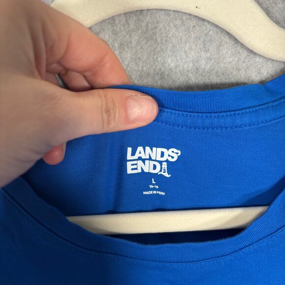 Lands End Shirt Womens Large Blue Cotton Basic Everyday Casual Base Layer Under - Picture 4 of 9